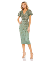 Mac Duggal Sequn Floral Flutter Sleeve Sheath Dress In Sage