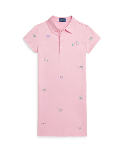 Polo Ralph Lauren Kids' Big Girls Embroidered Stretch Mesh Polo Dress In Resort Pink