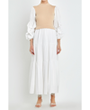 English Factory Layered Mixed Media Maxi Dress In Beige