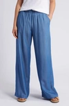 Caslon Drawstring Wide Leg Chambray Pants In Medium Wash