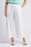 Caslon Drawstring Wide Leg Linen Crop Pants In White