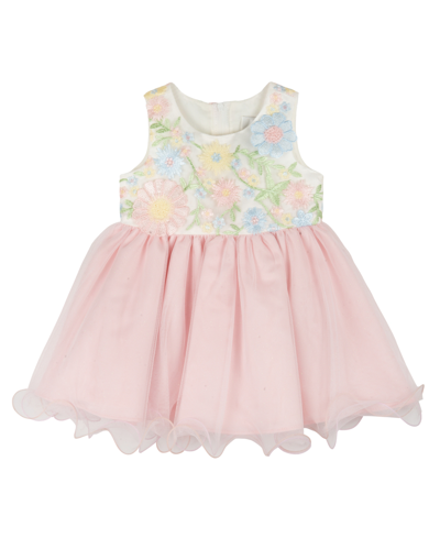 Rare Editions Baby Girls Sleeveless 3d And Embroidered Floral Social Dress In Blush