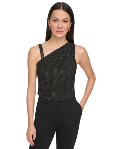 Dkny Women's Mixed-media Studded Top In Black