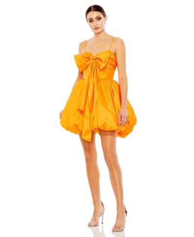 Mac Duggal Spaghetti Strap Center Bow Balloon Mini Dress In Orange