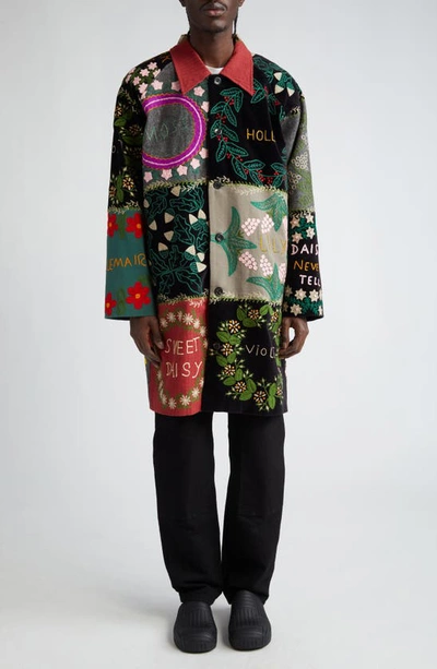 Bode Floral Genus Quilted Wool Blend Coat In Green Multi