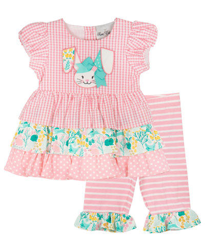 Rare Editions Baby Girls Seersucker Bunny Top And Bottom, 2 Piece Set In Coral