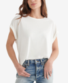 Lucky Brand Womens Crewneck Cuff Sleeve Pullover Top In Bright White