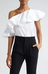 Giambattista Valli Asymmetric Shoulder Cotton Blouse In Ivory