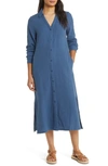 Caslon Cotton Gauze Long Sleeve Midi Shirtdress In Blue Ensign