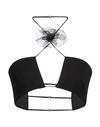 Nensi Dojaka Floral-appliqué Halterneck Cropped Top In Black