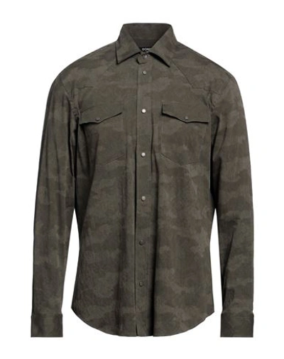 Dondup Man Shirt Dark Green Size L Cotton, Elastane