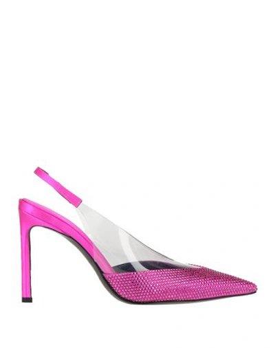 Evangelie Smyrniotaki X Sergio Rossi Woman Pumps Fuchsia Size 7.5 Textile Fibers, Pvc - Polyvinyl Ch In Pink