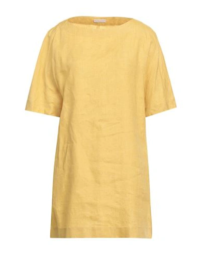Cristina Bonfanti Woman Mini Dress Ocher Size L Linen In Yellow