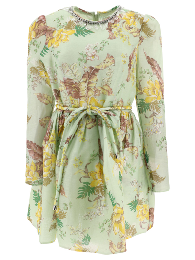 Zimmermann Matchmaker Linen-silk Tulip Mini Dress In Green