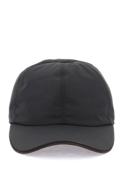 Zegna Baseball Cap With Leather Trim In Black