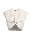 Msgm Woman Top Beige Size 4 Polyester