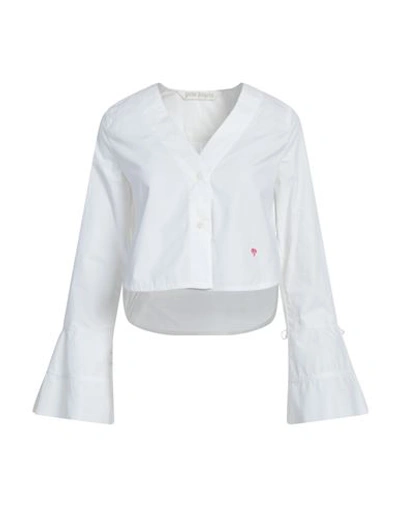 Palm Angels Woman Shirt White Size 2 Cotton, Metallic Fiber