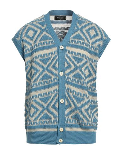 Dsquared2 Man Cardigan Pastel Blue Size M Cotton, Linen