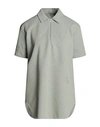 Jil Sander Woman Polo Shirt Sage Green Size 4 Polyester, Cotton, Elastane