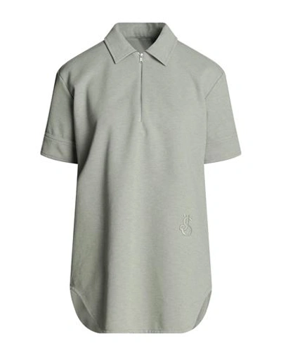 Jil Sander Woman Polo Shirt Sage Green Size 4 Polyester, Cotton, Elastane