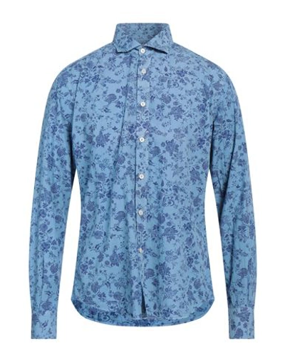 Portofiori Man Shirt Azure Size 17 ½ Cotton In Blue