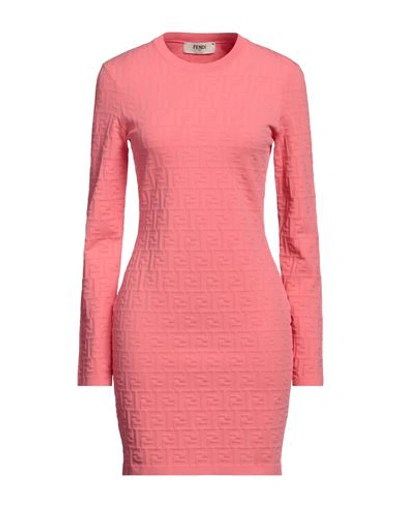 Fendi Woman Mini Dress Coral Size 6 Viscose, Polyamide, Polyester, Polyurethane In Red