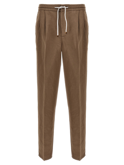 Brunello Cucinelli Linen Blend Trousers Pants Brown