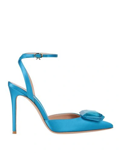 Gianvito Rossi Woman Pumps Turquoise Size 11 Textile Fibers In Blue