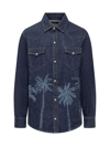 Alanui Embroidered Design Denim Shirt Cuffs In Blue