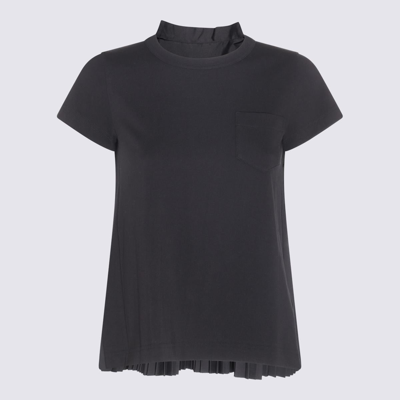 Sacai Pleated Cotton Jersey T-shirt In Black