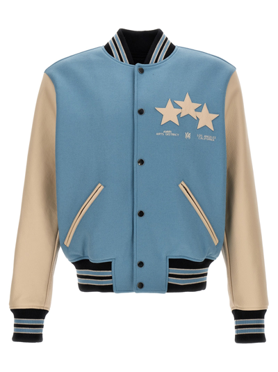 Amiri Stars Panelled Wool-blend Varsity Jacket In Blue