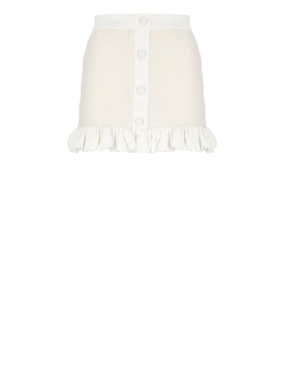 Pinko Tweed Mini Skirt With Ruching In Blanc-glace À La Vanille