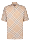 Burberry Logo Embroidery Check Shirt In Beige