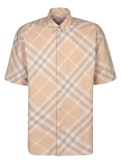 Burberry Logo Embroidery Check Shirt In Brown