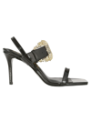 Versace Jeans Couture Black Baroque Buckle Patent Emily Heeled Sandals In Black