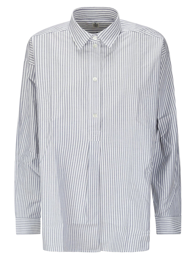 Totême Striped Half-placket Shirt In Blue/white