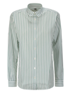 Totême Signature Stripe Organic Cotton Button-up Shirt In White/green