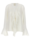 Givenchy Flared Cuffs Ruffled V-neck Shirt In White