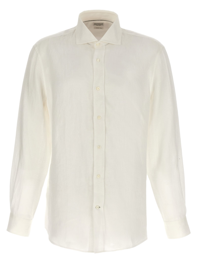Brunello Cucinelli Slim Cotton Twill Shirt In Natural White