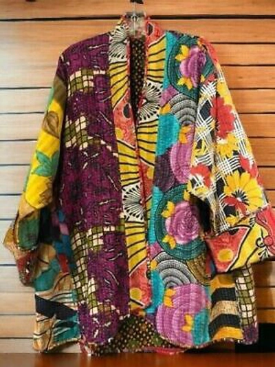 Pre-owned Handmade 5 Pcs Women Vintage Kantha Quilt Jacket Multi Patchwork Jackets Open Wear Coat In Multicolor