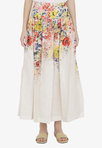 Zimmermann Floral-print High-waist Maxi Skirt In White