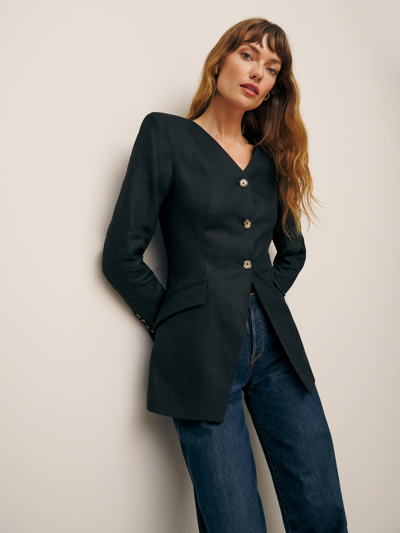 Reformation Larsen Linen Jacket In Black