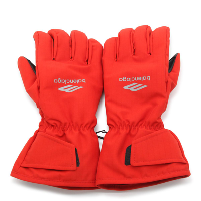 Balenciaga Logo Detailed Ski Gloves In Red