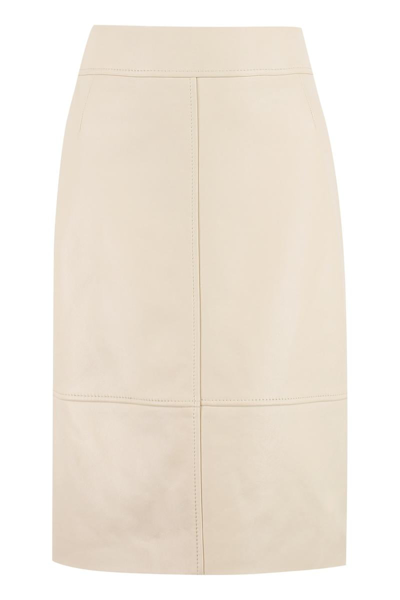 Hugo Boss Regular-fit Pencil Skirt In Leather In Beige