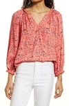 Wit & Wisdom Floral Split Neck Popover Top In Comu-coral Multi