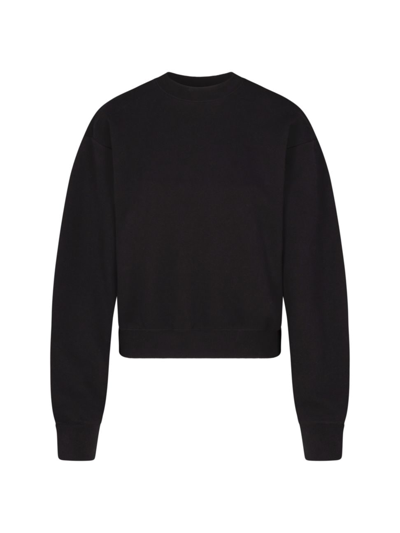 Skims Cotton Blend Fleece Crewneck Sweatshirt In Onyx