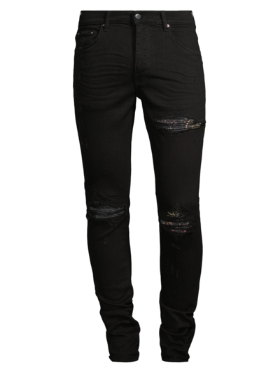 Amiri Men's Distressed Paisley Skinny Jeans In Black