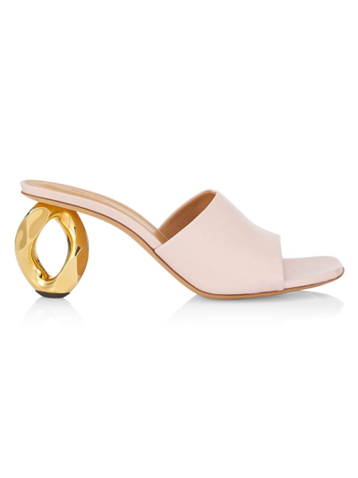 Jw Anderson Women's Chain-link Heel Leather Mules In Pink