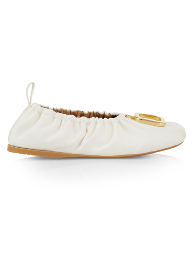 Jw Anderson Logo-engraved Leather Ballerina Shoes In White