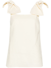 Chloé Sleeveless Linen Top With Shoulder Bow Accents In Beige